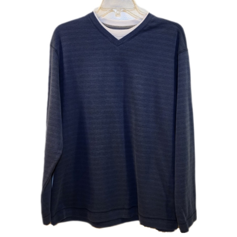 Method Brand V-Neck Blue Long-Sleeve Shirt, Men's Large